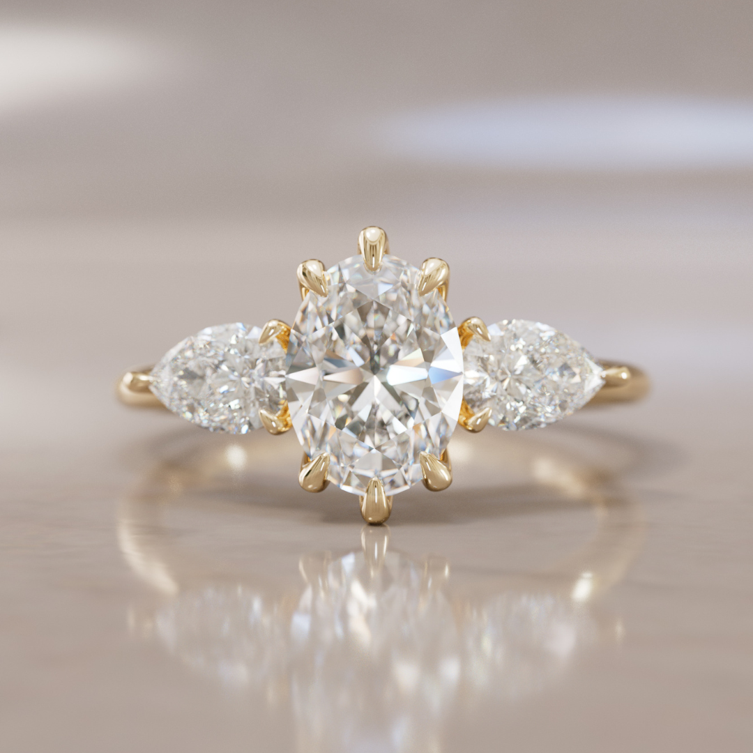 Three Stone Oval Lab Diamond Ethical Engagement Ring with Side