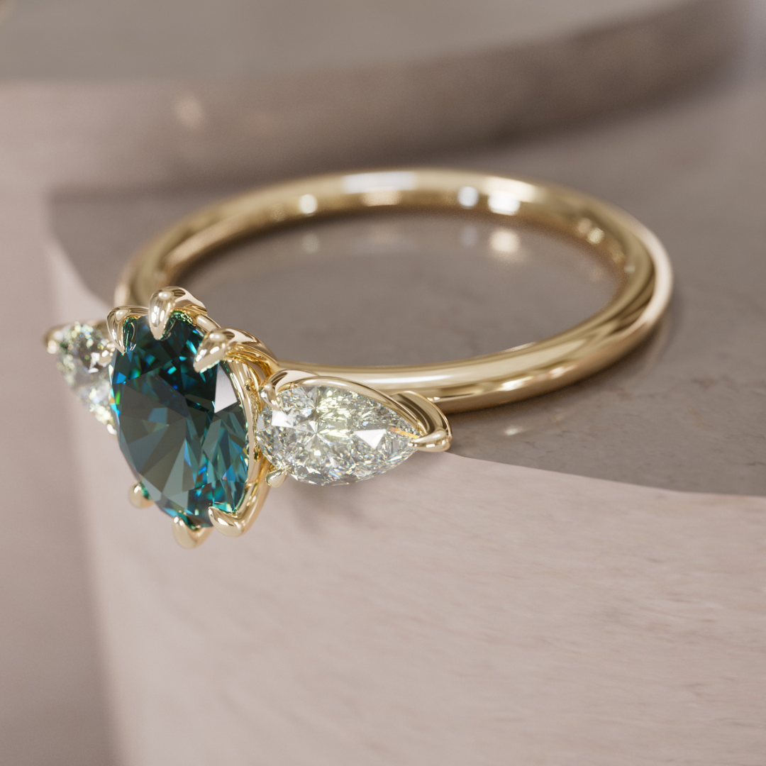Irina Oval Teal Sapphire Modern Unique Three Stone Engagement Ring By Valley Rose