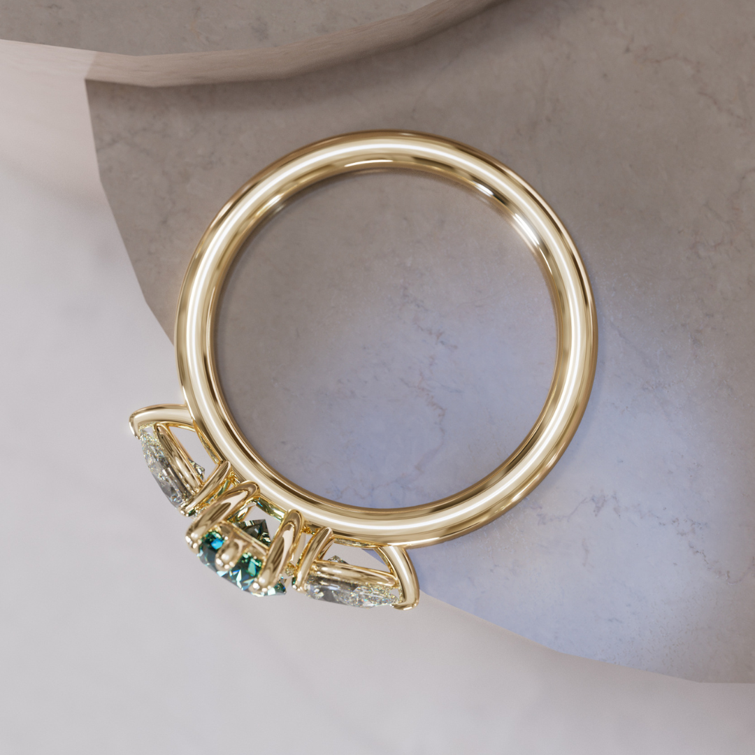 Irina Oval Teal Sapphire Modern Unique Three Stone Engagement Ring By Valley Rose