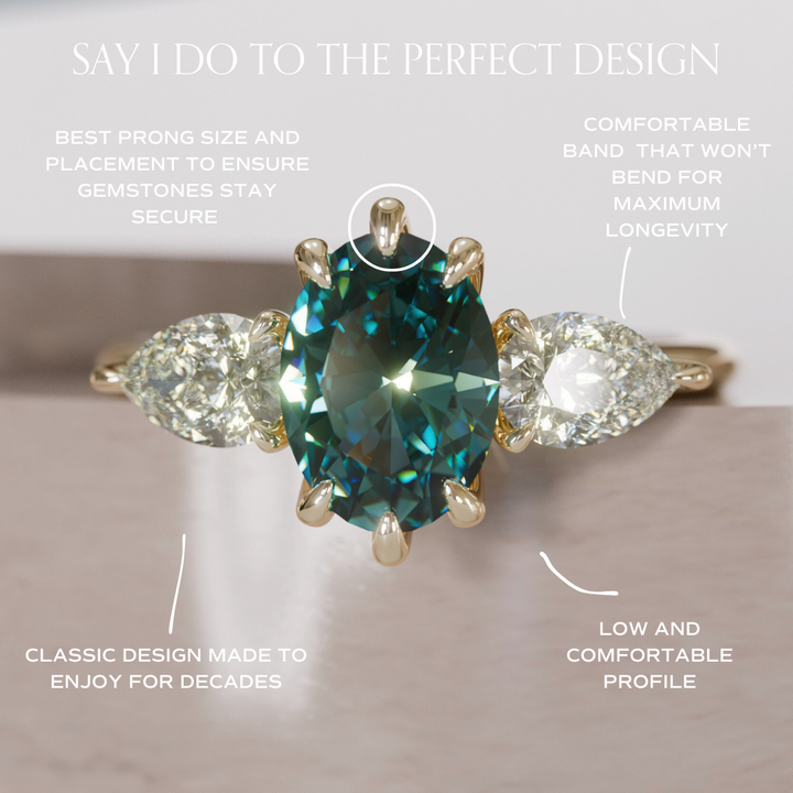 Irina Oval Teal Sapphire Modern Unique Three Stone Engagement Ring By Valley Rose