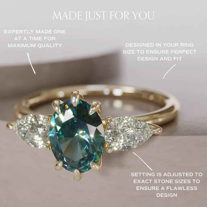 Irina Oval Teal Sapphire Modern Unique Three Stone Engagement Ring By Valley Rose