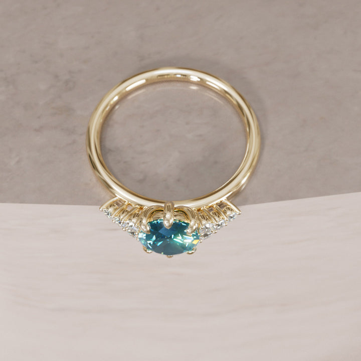 Iris Round Blue Sapphire Modern Unique Engagement Ring By Valley Rose
