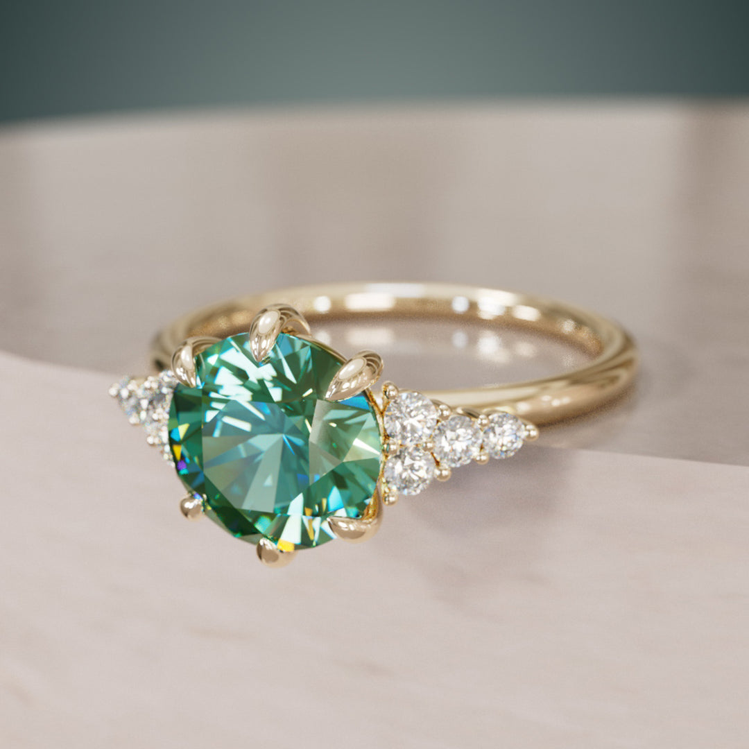 Iris Round Green Sapphire Modern Unique Engagement Ring By Valley Rose