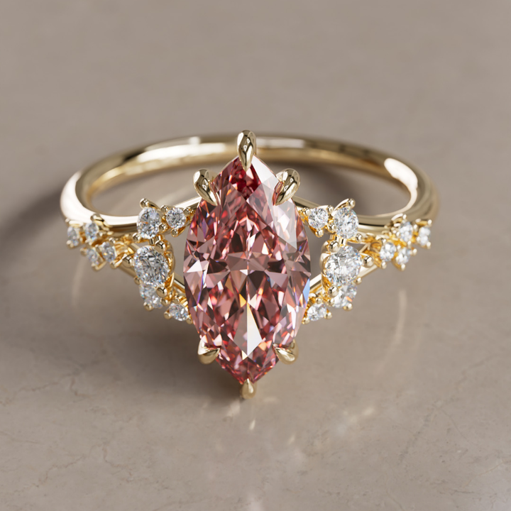 Isadora Marquise Pink Lab Diamond Fairytale Unique Engagement Ring By Valley Rose