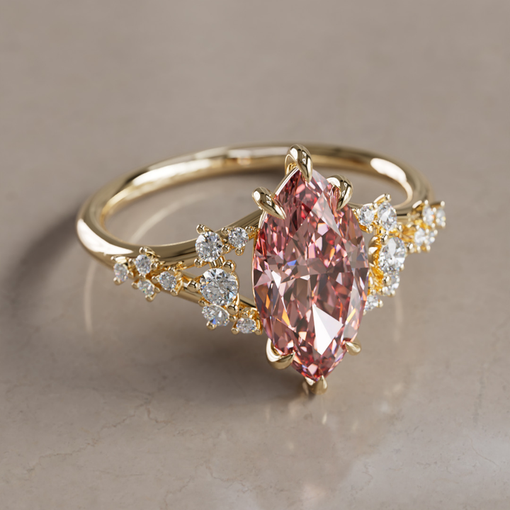 Isadora Marquise Pink Lab Diamond Fairytale Unique Engagement Ring By Valley Rose