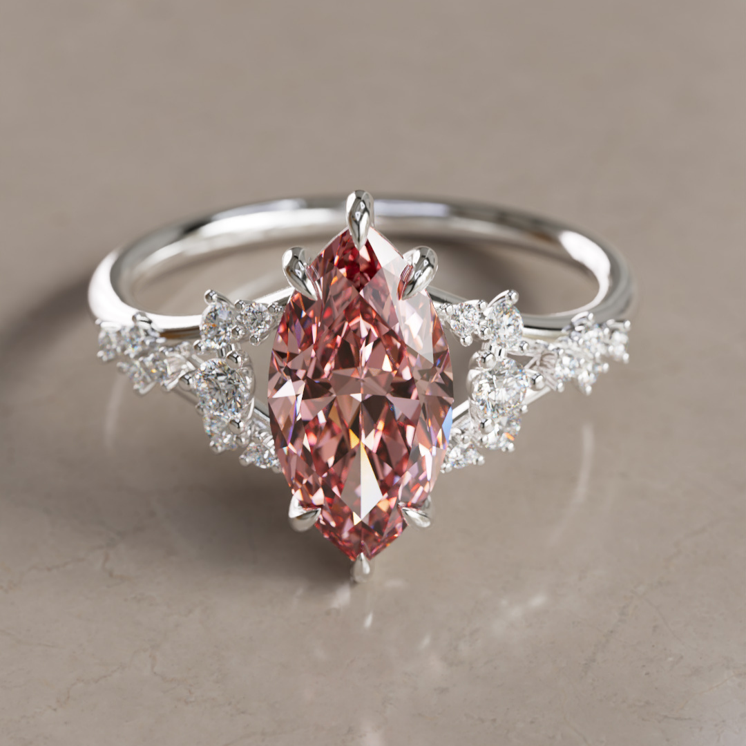 Isadora Marquise Pink Lab Diamond Fairytale Unique Engagement Ring By Valley Rose