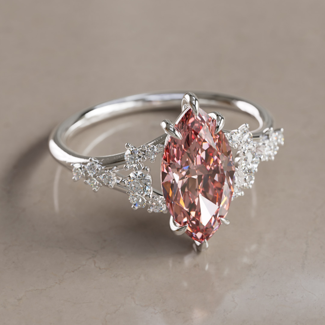 Isadora Marquise Pink Lab Diamond Fairytale Unique Engagement Ring By Valley Rose