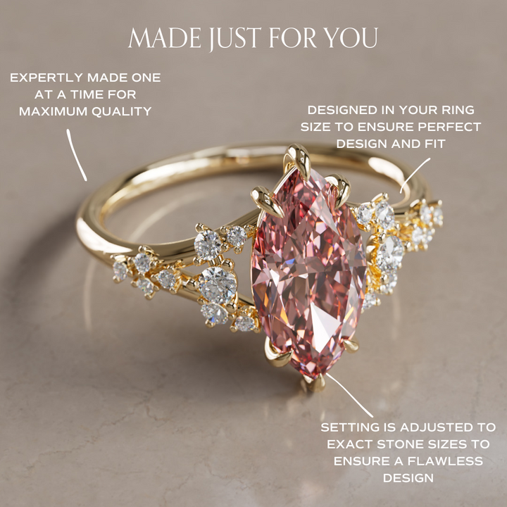 Isadora Marquise Pink Lab Diamond Fairytale Unique Engagement Ring By Valley Rose