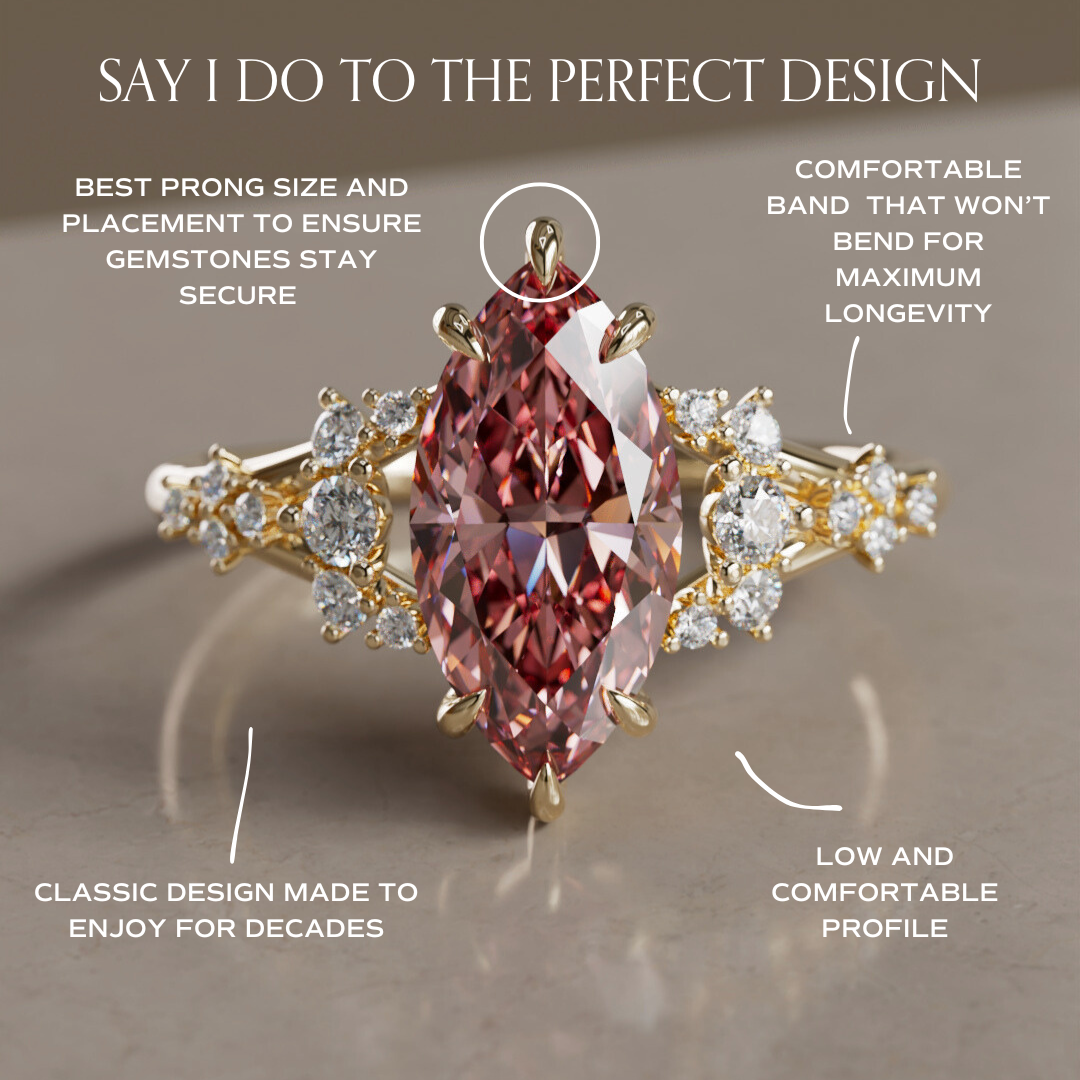 Isadora Marquise Pink Lab Diamond Fairytale Unique Engagement Ring By Valley Rose