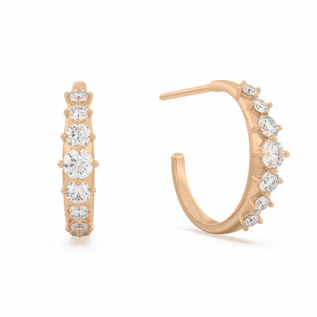 Tapered Diamond Gold Hoops - Juno Earrings Lab Diamond By Valley Rose Ethical Jewelry