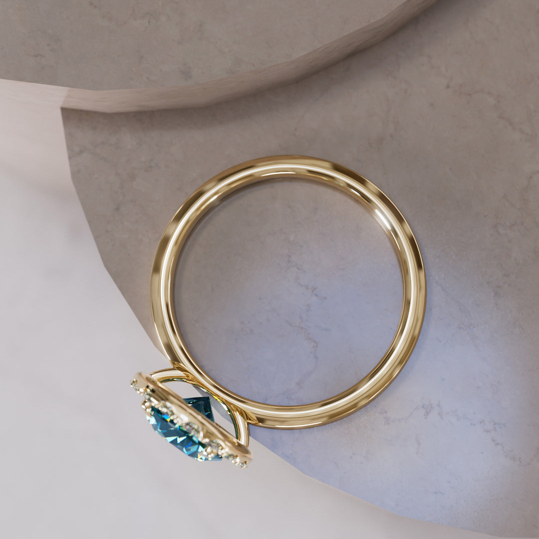 Kristina Oval Cut Blue Sapphire Unique Vintage Halo Engagement Ring By Valley Rose