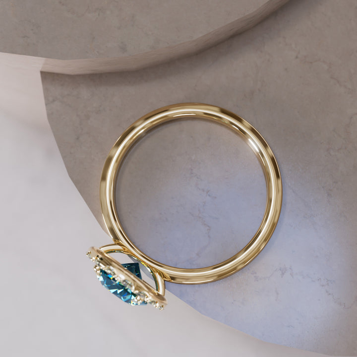 Kristina Oval Cut Blue Sapphire Unique Vintage Halo Engagement Ring By Valley Rose