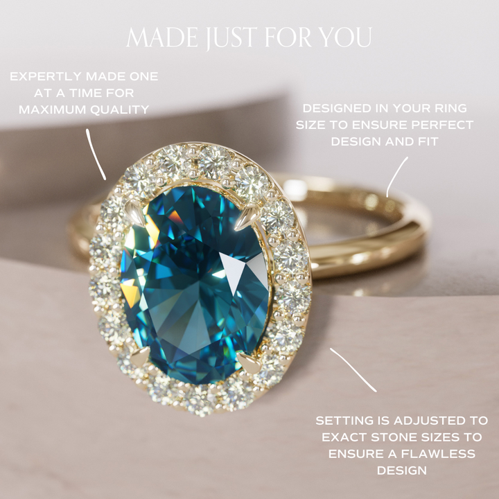 Kristina Oval Cut Blue Sapphire Unique Vintage Halo Engagement Ring By Valley Rose