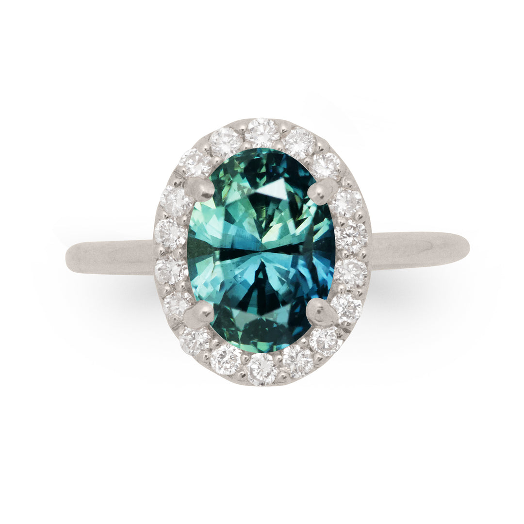 Kristina Oval Sapphire Unique Vintage Halo Engagement Ring By Valley Rose