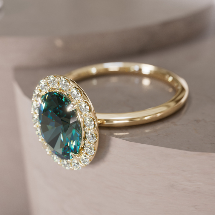 Kristina Oval Sapphire Unique Vintage Halo Engagement Ring By Valley Rose