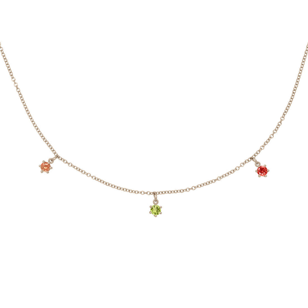 Leo Zodiac Gold Fringe Necklace with Peridot, Sunstone & Garnet 16" Chain By Valley Rose Ethical Jewelry