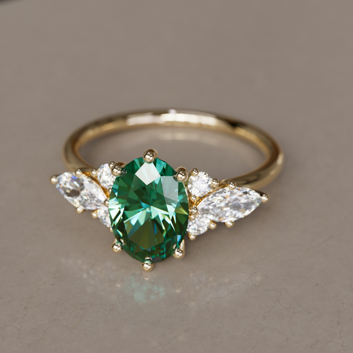 Leonora Oval Green Sapphire Unique Vintage Engagement Ring By Valley Rose