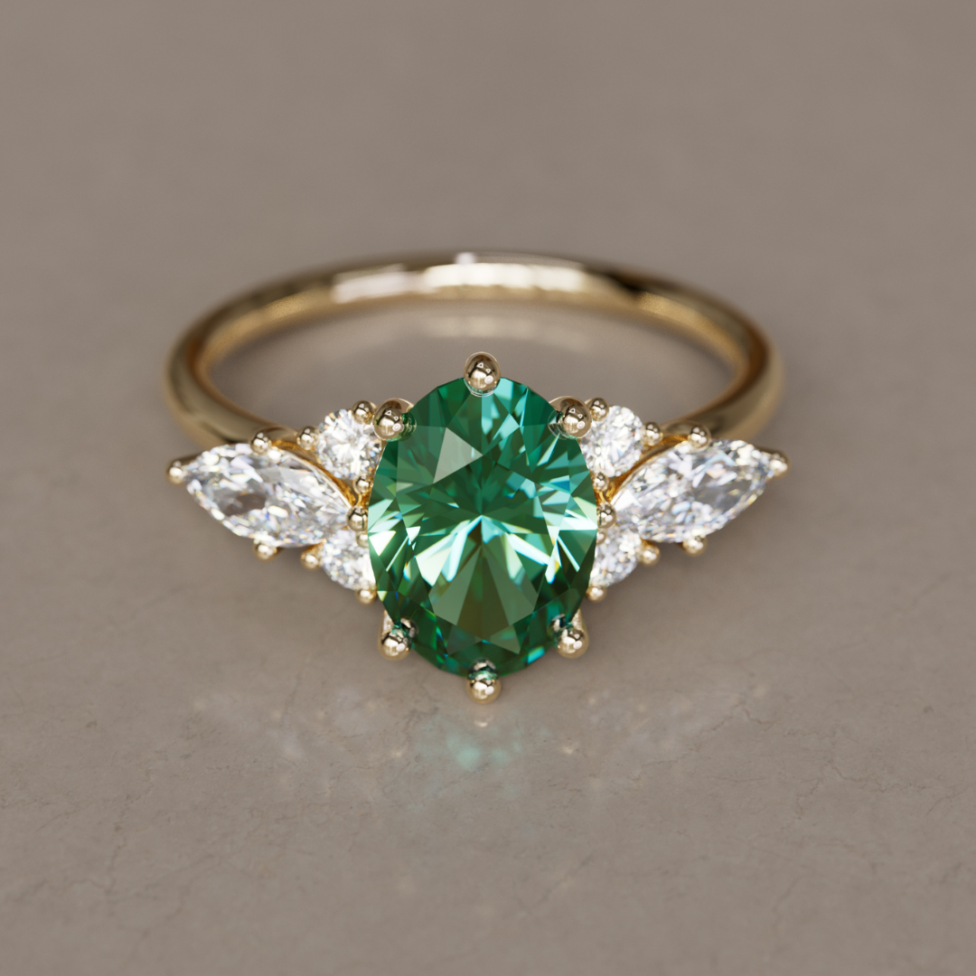 Leonora Oval Green Sapphire Unique Vintage Engagement Ring By Valley Rose