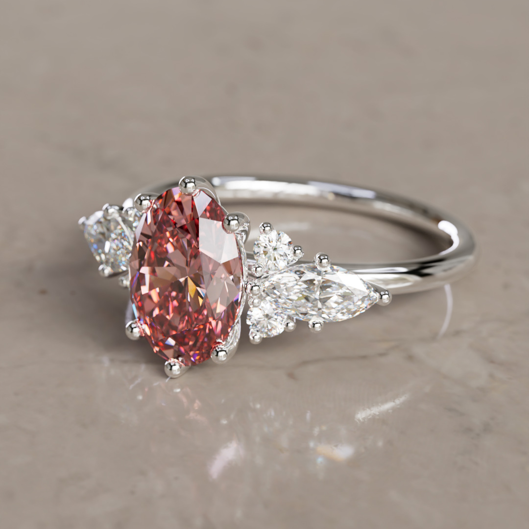 Leonora Oval Pink Lab Diamond Fairytale Engagement Ring By Valley Rose
