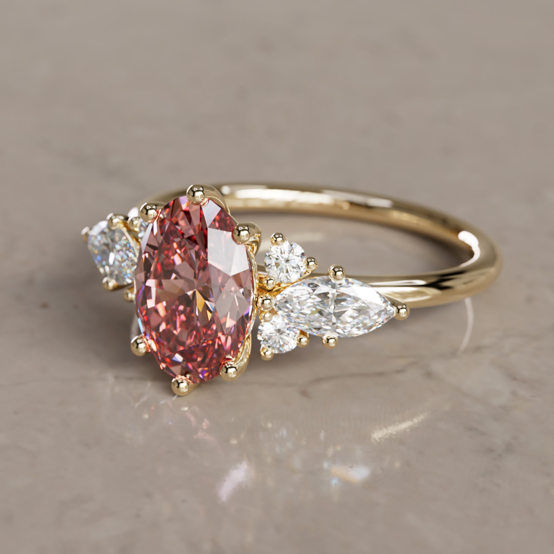 Leonora Oval Pink Lab Diamond Fairytale Engagement Ring By Valley Rose