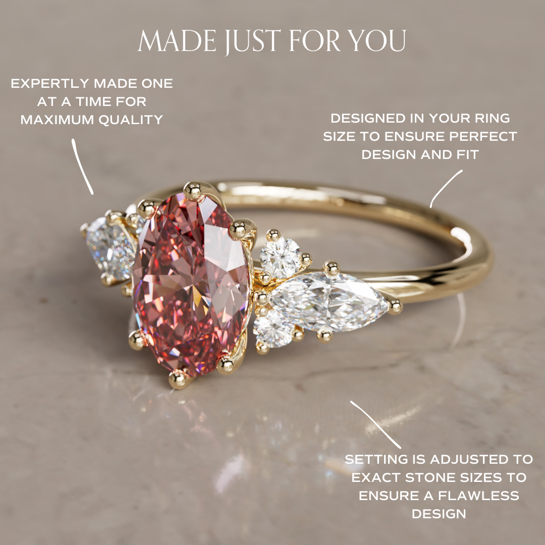 Leonora Oval Pink Lab Diamond Fairytale Engagement Ring By Valley Rose