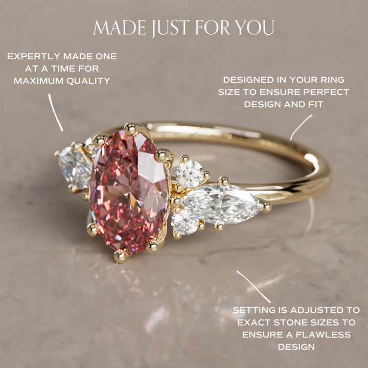 Leonora Oval Pink Lab Diamond Fairytale Engagement Ring By Valley Rose