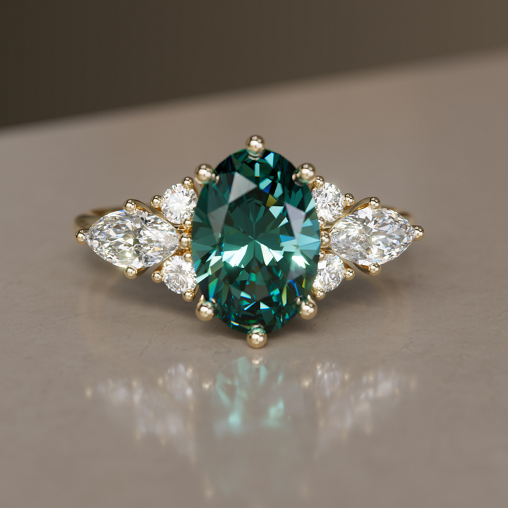 Leonora Oval Teal Sapphire Unique Vintage Engagement Ring By Valley Rose
