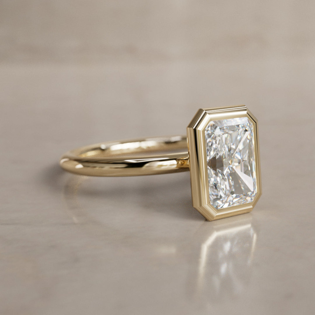 Lexie Radiant Cut Diamond Modern Unique Bezel Engagement Ring By Valley Rose