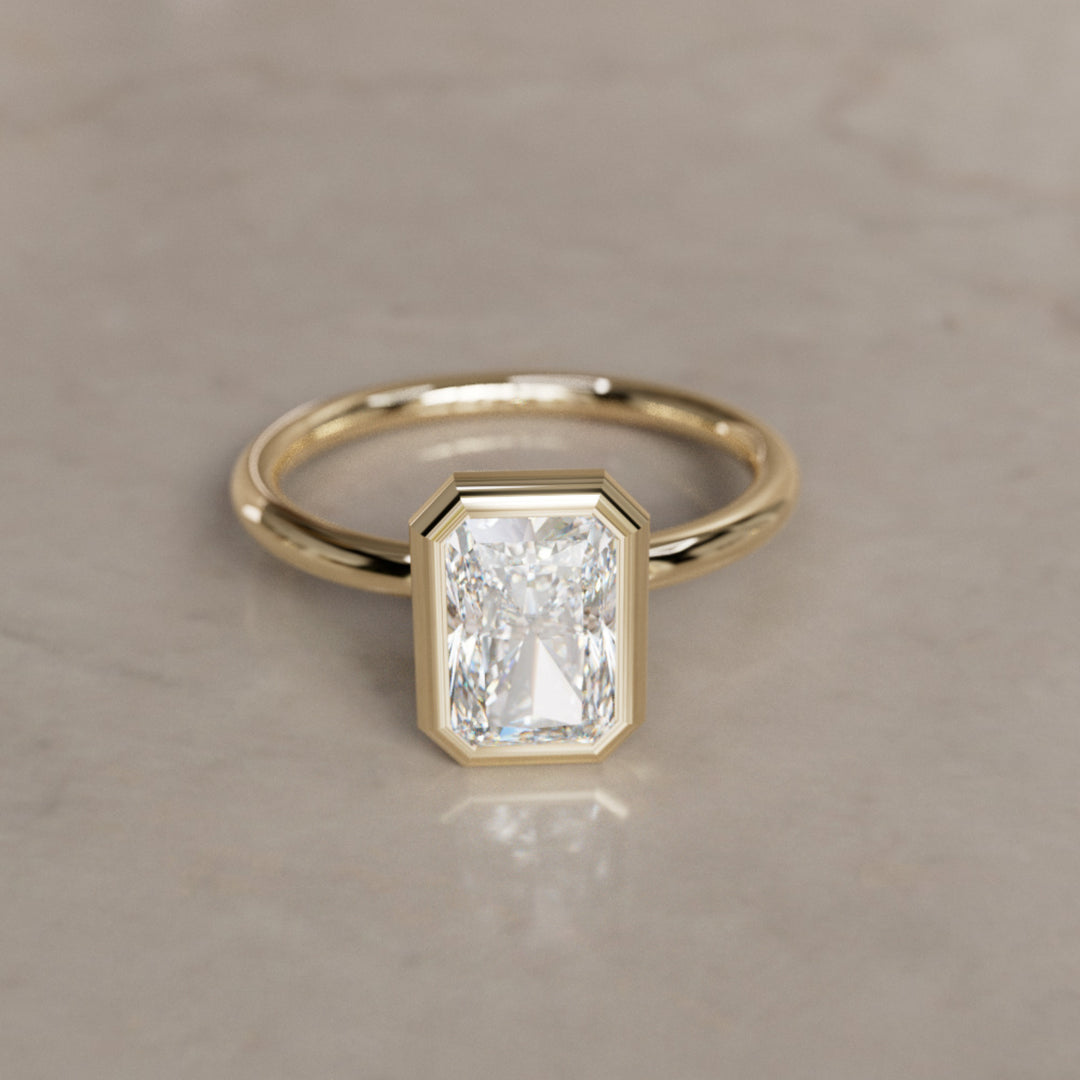 Lexie Radiant Cut Diamond Modern Unique Bezel Engagement Ring By Valley Rose