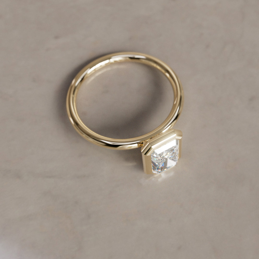 Lexie Radiant Cut Diamond Modern Unique Bezel Engagement Ring By Valley Rose