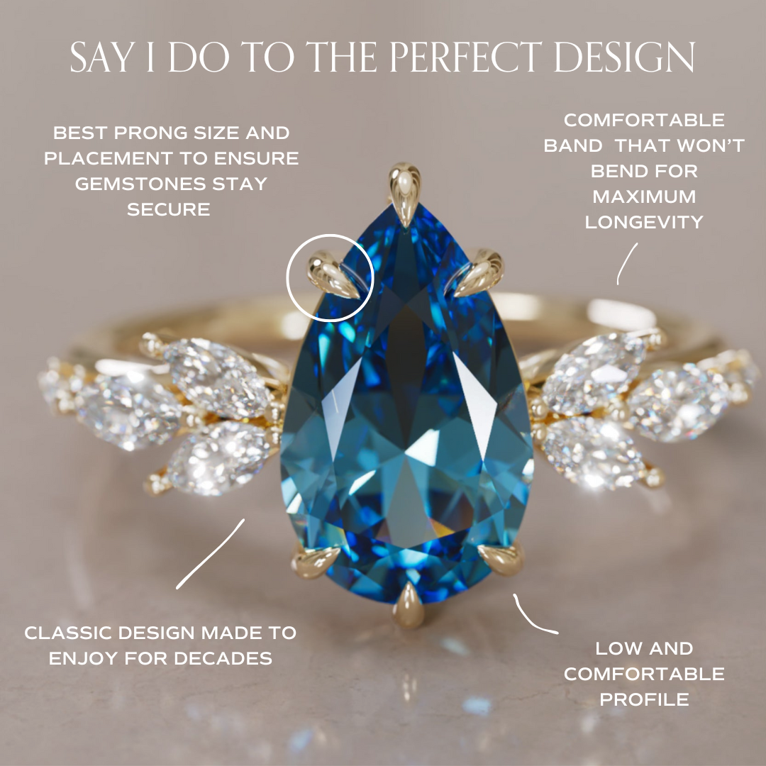 Lily Pear Blue Sapphire Engagement Flower Ring Nature Inspired By Valley Rose