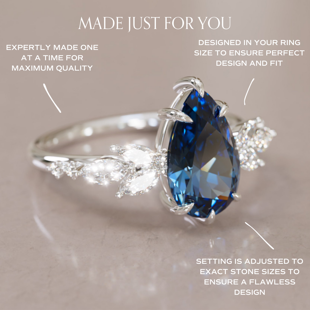 Lily Pear Blue Sapphire Engagement Flower Ring Nature Inspired By Valley Rose
