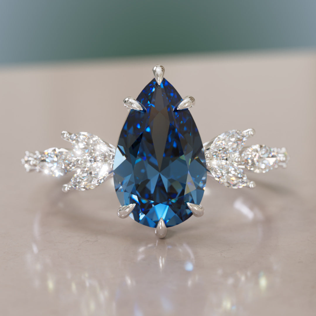 Lily Pear Blue Sapphire Engagement Flower Ring Nature Inspired By Valley Rose