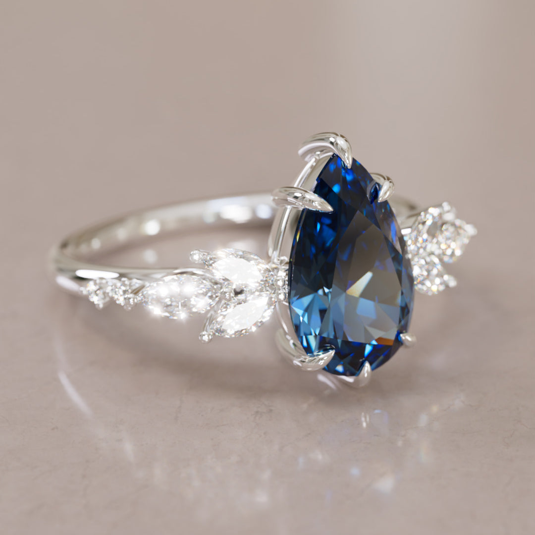 Lily Pear Blue Sapphire Engagement Flower Ring Nature Inspired By Valley Rose