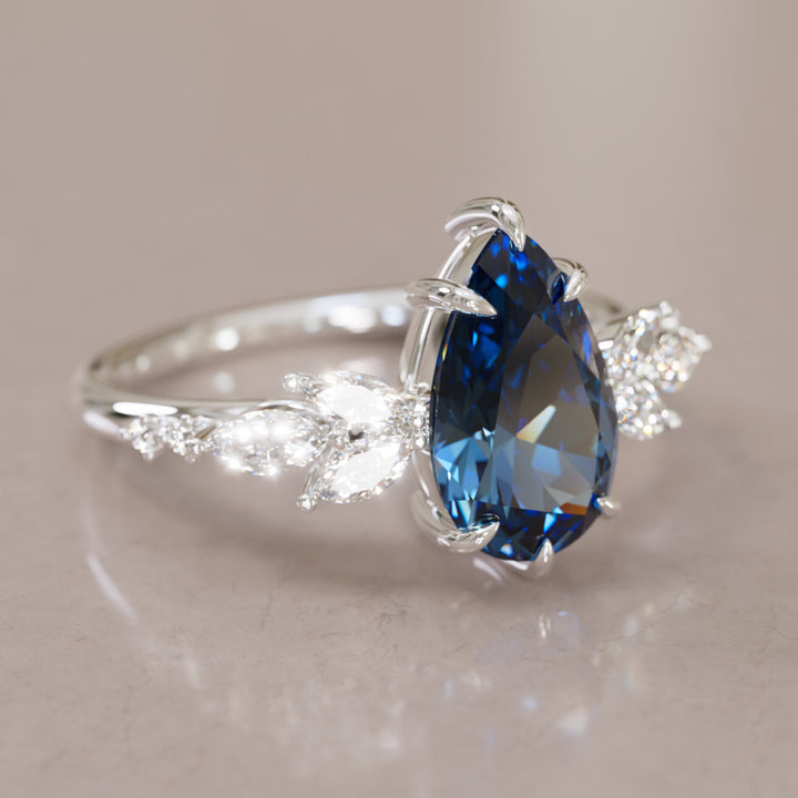 Lily Pear Blue Sapphire Engagement Flower Ring Nature Inspired By Valley Rose