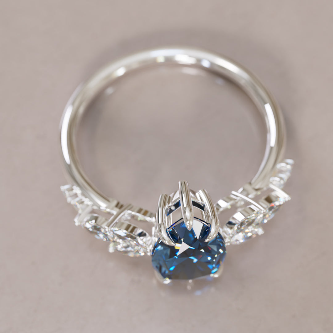 Lily Pear Blue Sapphire Engagement Flower Ring Nature Inspired By Valley Rose