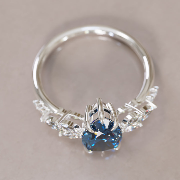 Lily Pear Blue Sapphire Engagement Flower Ring Nature Inspired By Valley Rose