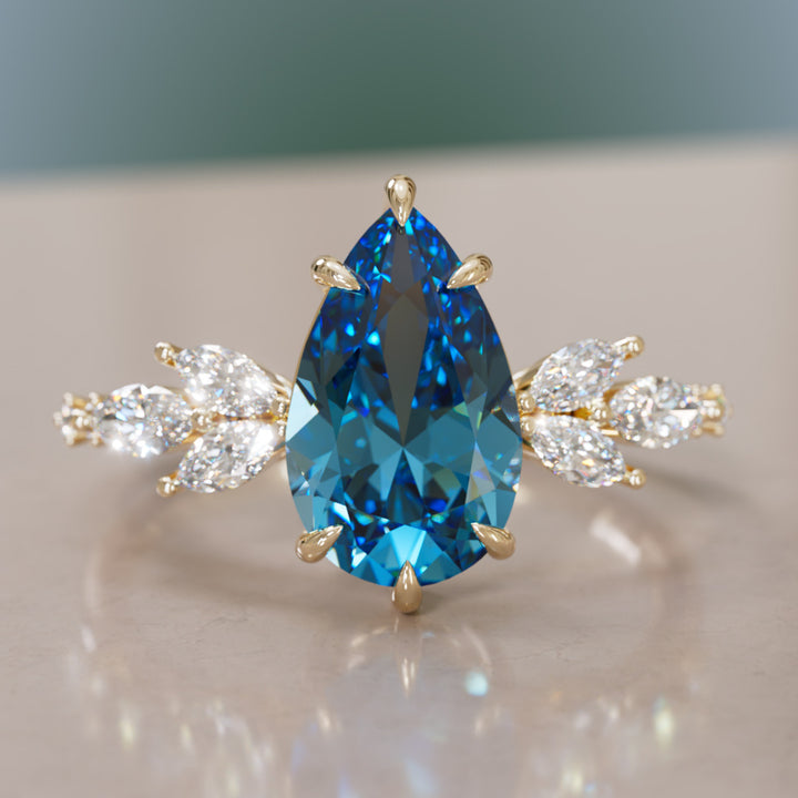 Lily Pear Blue Sapphire Engagement Flower Ring Nature Inspired By Valley Rose