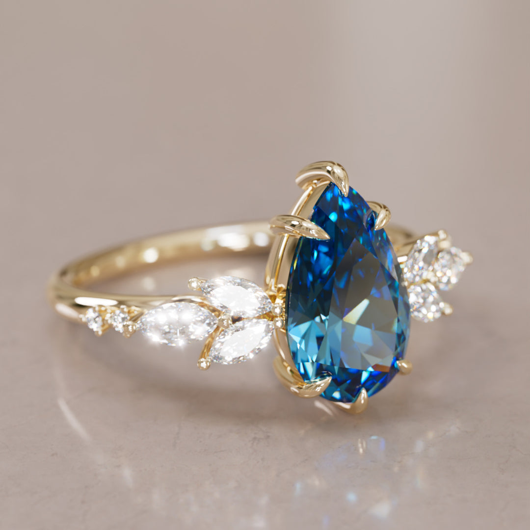 Lily Pear Blue Sapphire Engagement Flower Ring Nature Inspired By Valley Rose