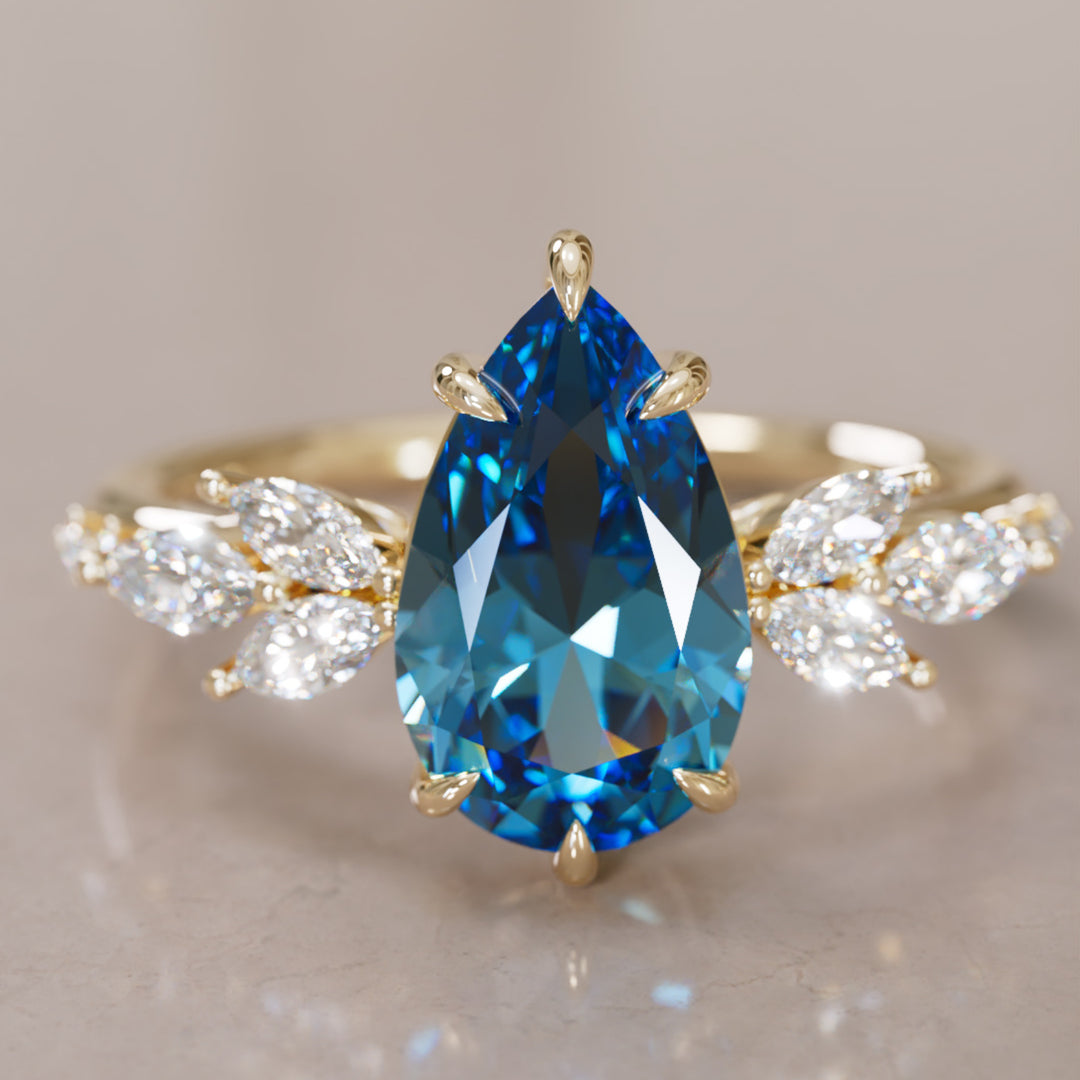Lily Pear Blue Sapphire Engagement Flower Ring Nature Inspired By Valley Rose