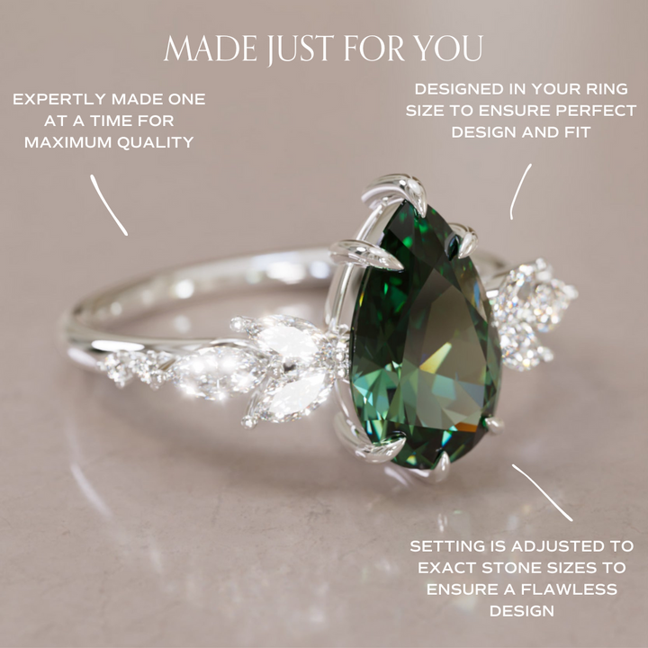 Lily Pear Green Sapphire Engagement Flower Ring Nature Inspired By Valley Rose