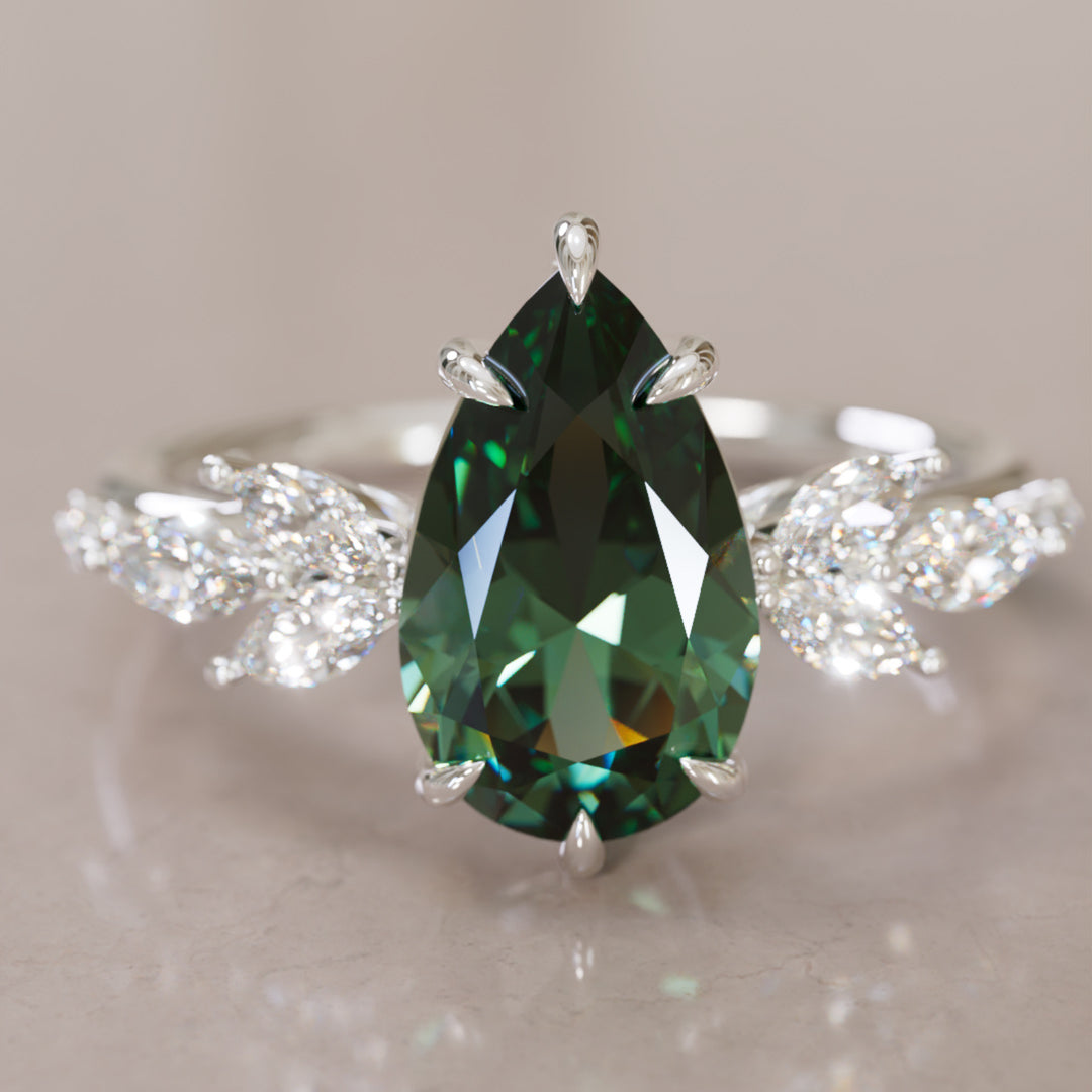 Lily Pear Green Sapphire Engagement Flower Ring Nature Inspired By Valley Rose