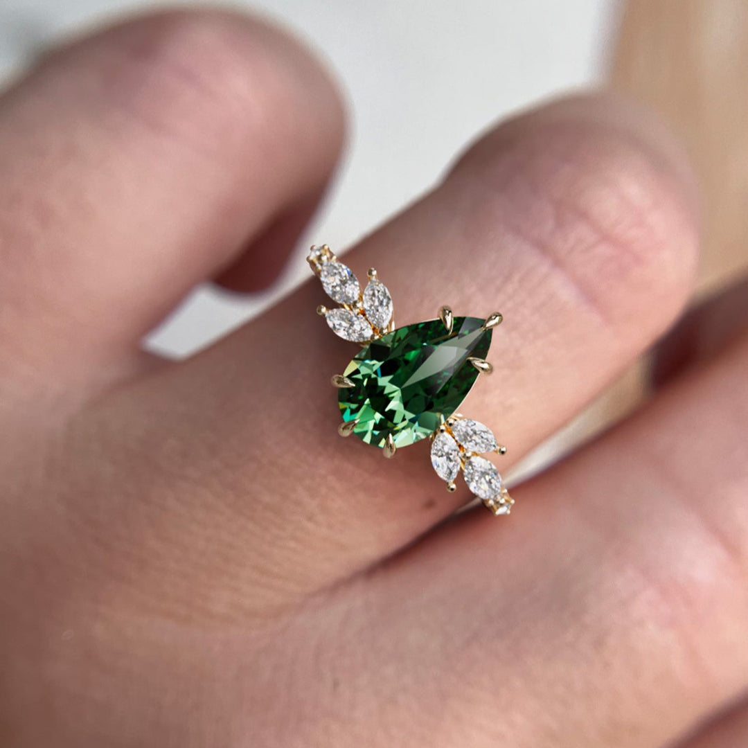 Lily Pear Green Sapphire Engagement Flower Ring Nature Inspired By Valley Rose