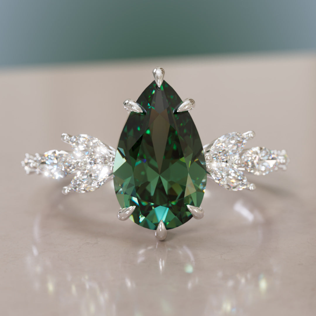 Lily Pear Green Sapphire Engagement Flower Ring Nature Inspired By Valley Rose