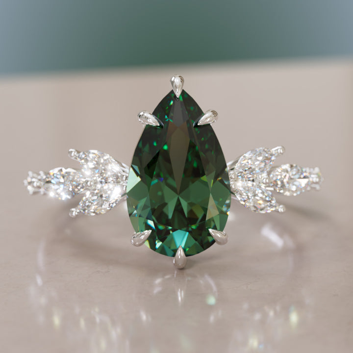 Lily Pear Green Sapphire Engagement Flower Ring Nature Inspired By Valley Rose