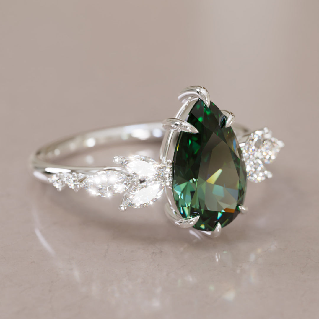 Lily Pear Green Sapphire Engagement Flower Ring Nature Inspired By Valley Rose