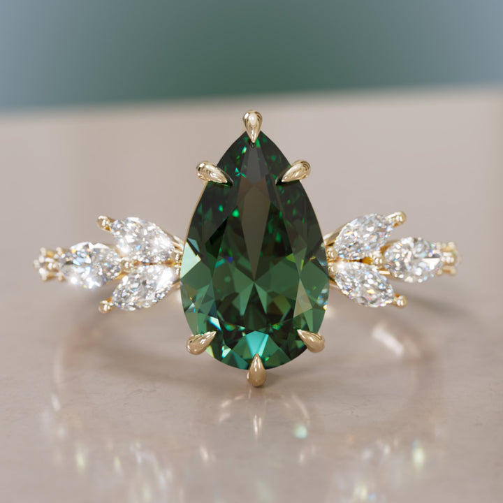 Lily Pear Green Sapphire Engagement Flower Ring Nature Inspired By Valley Rose