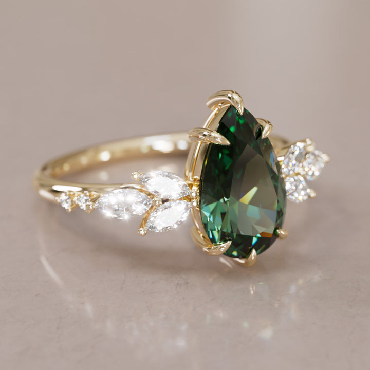 Lily Pear Green Sapphire Engagement Flower Ring Nature Inspired By Valley Rose