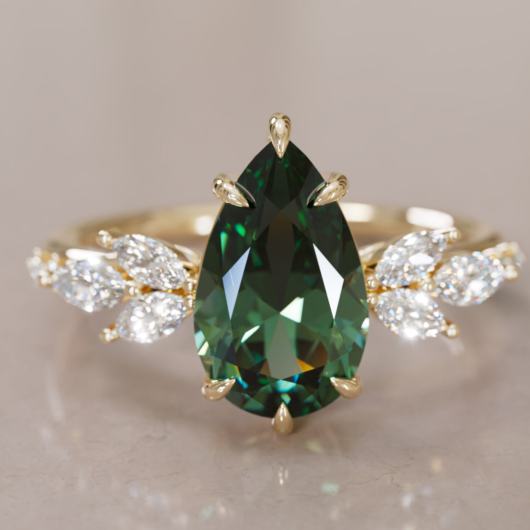 Lily Pear Green Sapphire Engagement Flower Ring Nature Inspired By Valley Rose