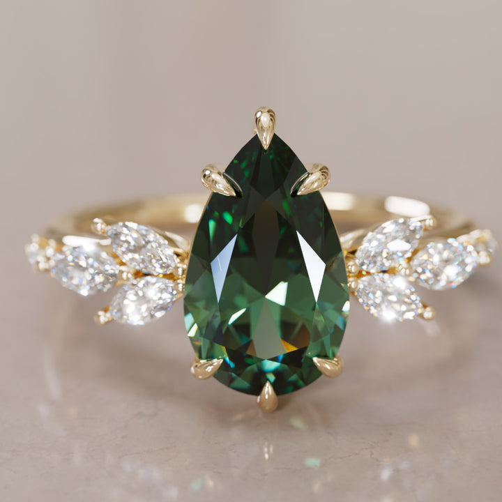 Lily Pear Green Sapphire Engagement Flower Ring Nature Inspired By Valley Rose